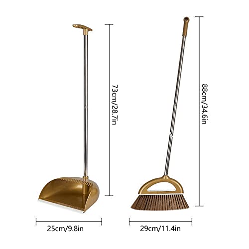 Upgrade Long Handle Broom with Stand Up Dustpan Combo Set for Home Kitchen - color: Gold