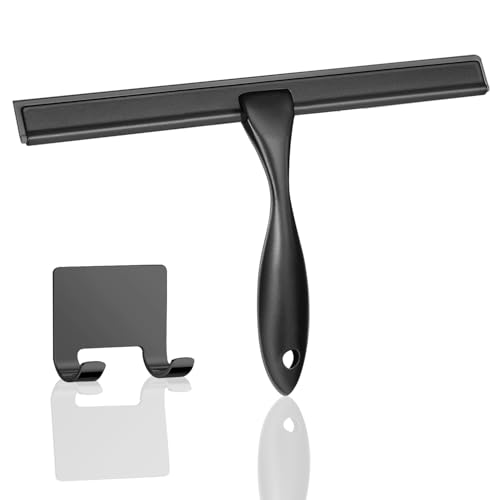 10-inch Stainless Steel Shower Squeegee for Glass Doors, Silver Squeegee for Shower Glass with Hook, Water Wiper, Bathroom Squeegee, Water Wiper for Tile Wall Car Mirror Door - color: Black