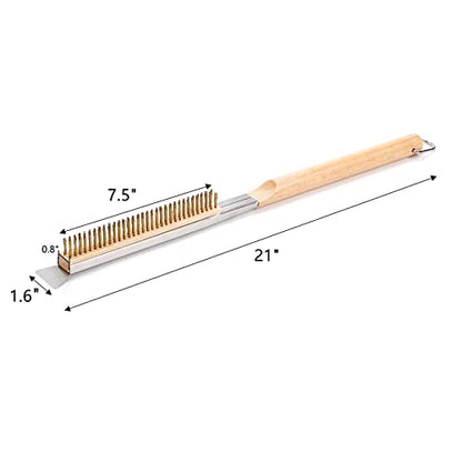 ZEAYEA 21 Inch Pizza Oven Brush with Scraper, Brass Bristles, Copper Wire Pizza Stone Cleaning Brush for BBQ Grill Cleaning, Outdoor Oven Accessories