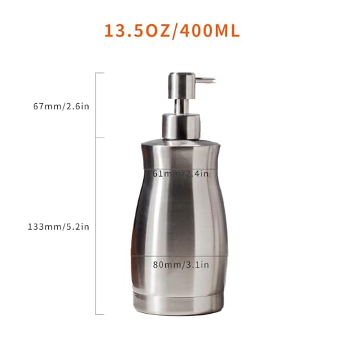 Brushed Stainless Steel Countertop Soap Dispenser Rust and Leak Resistant Hand Soap Pump with Funnel for Kitchen Countertops and Bathroom Dispensers (13.5 oz/400 ml) - color: Gray (Brushed Nickel) Gel Style