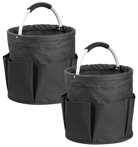 2Pcs Collapsible Cleaning Caddy with Handle, 17L Foldable Cleaning Supply Caddy, Bucket Tool Organizer in 600D Oxford Fabric, Multifunctional Storage Basket for Cleaning, Traveling, Black - color: Black, size: 2PCS