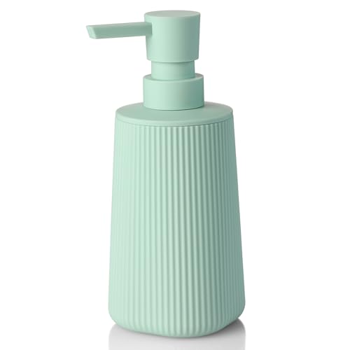 Small Soap Dispenser for Bathroom and Kitchen, Modern Farmhouse Striped Style Plastic Hand Soap Dish Soap Dispenser with Pump Matte Light Green - color: Light Green