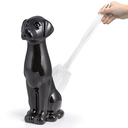Black Labrador Ceramic Toilet Brush Holder with Plastic Brush Set by Allure Home Creation - color: Black Labrador