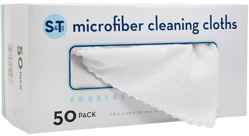 S&T INC. 50 Pack Microfiber Cleaning Cloth with Box, Bulk Towels for Home, Reusable Microfiber Towels for Cars, Cleaning Rags, White, 190gsm, 11.8 Inches x 11.8 Inches, 50 Count - color: White
