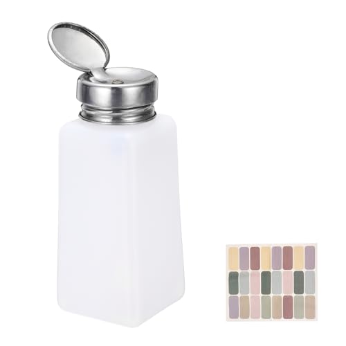 uxcell Push Down Solvent Dispenser, 250ml/8.4oz Anti-Reflux Liquid Pump Bottle with Stainless Steel Lid and Colorful Stickers for Acetone Alcohol Makeup Remover, White - color: White, size: 250ml/8.4oz