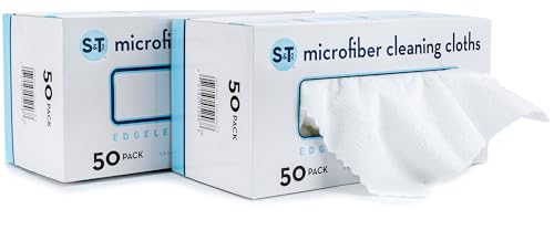 S&T INC. Microfiber Cleaning Cloths with Box, Two 50pk Boxes, Bulk Towels for Home, Reusable Microfiber Towels for Cars, Cleaning Rags, White, 190gsm, 11.8 Inches x 11.8 Inches - color: White 2 Box