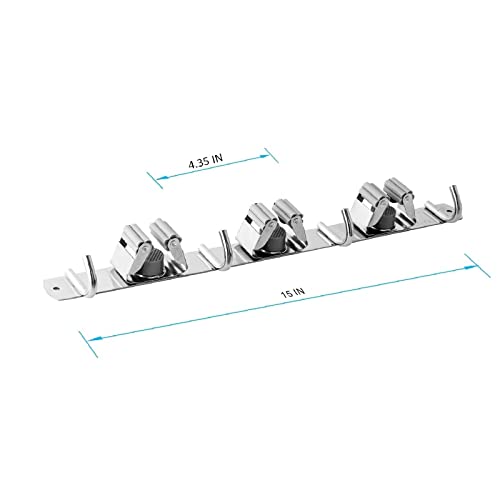 Mop and Broom Hanger Wall Mount, stainless steel Broom Hook Organizer Wall Mounted, Heavy Duty Mop Holder Storage Rack - 3 Racks 4 Hooks for hanging brooms and mops