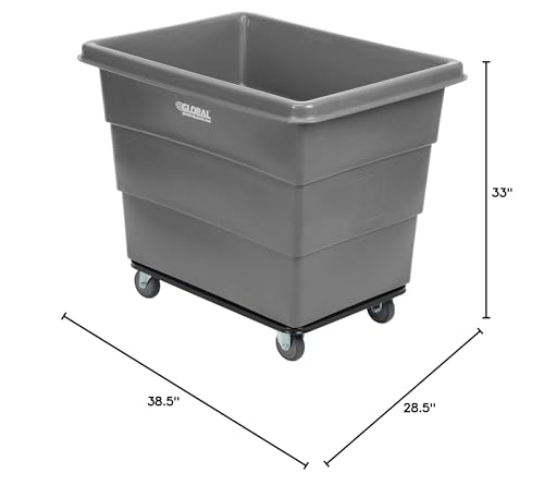 Global Industrial 12 Bushel Plastic Bulk Box Truck, Steel Chassis Base, 1000 lbs. Capacity, 4" Non-Maring Rubber Casters, Gray, 38-2/5"L x 28-9/10"W x 33" H - color: Gray