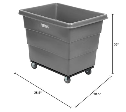 Global Industrial 12 Bushel Plastic Bulk Box Truck, Steel Chassis Base, 1000 lbs. Capacity, 4" Non-Maring Rubber Casters, Gray, 38-2/5"L x 28-9/10"W x 33" H - color: Gray