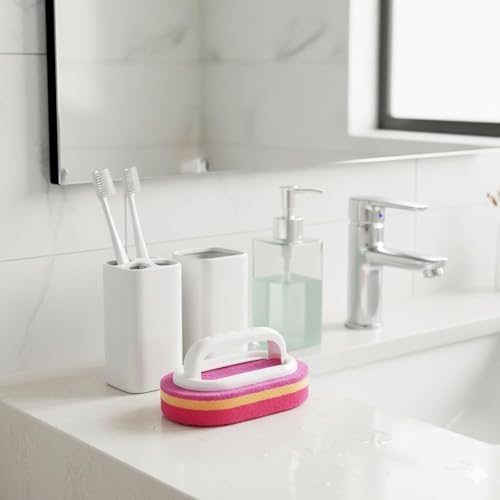 Ergonomic Cleaning Brush with Shower Sponge, Multi-Purpose Scrubber for Bathroom, Kitchen, Bathtub, Toilet, Efficient Deep Cleaning Tool,Red - color: Red
