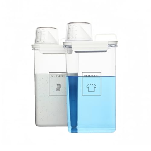 Laundry Detergent Dispenser, Liquid Laundry Container & Powder Soap Dispenser, 2 Pack Plastic Laundry Storage for Laundry Room Organization, Fabric Softener Dispenser (2.3L)