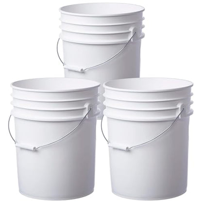 5 Gallon Food Grade Plastic Bucket, Open Head Pail with Handle, 12-3/8 in Diameter x 14-3/4 in Height (White, 2 Pack) - color: White, size: 2 Pack