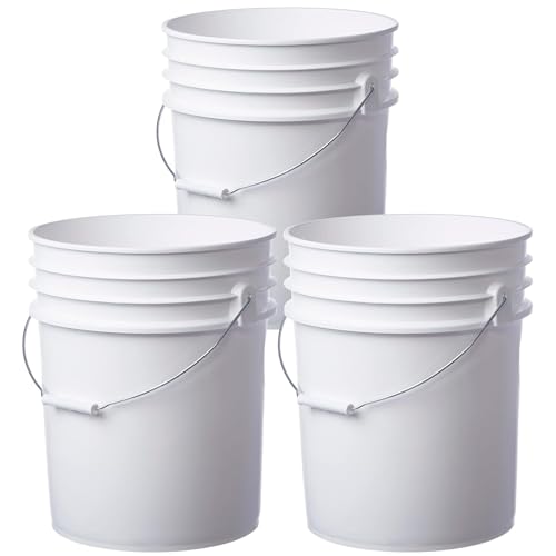 5 Gallon Food Grade Plastic Bucket, Open Head Pail with Handle, 12-3/8 in Diameter x 14-3/4 in Height (White, 2 Pack) - color: White, size: 2 Pack