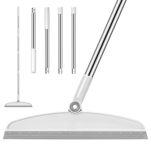 Multifunction Silicone Broom, 54 Inch Long Handle Silicone Floor Squeegee Broom, Sweep and Scrape 2 in 1 Household Cleaning Broom for Floor, Bathrooms, Kitchens, Showers, Tile, Pet Hair, Glass, White