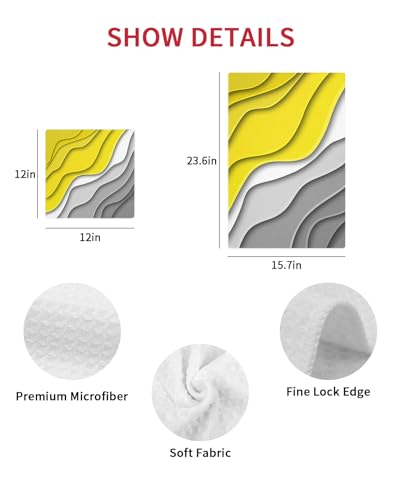 Geometric Dish Towels Set,Waffle Weave Kitchen Towels 2 Pieces,Microfiber Hair Face Bath Tea Towel Absorbent Quick Drying Cleaning Dish Cloths,Modern Ombre Yellow Grey Abstract Art White 12"x12" - color: Yellow, size: 2PCS,12"x12"