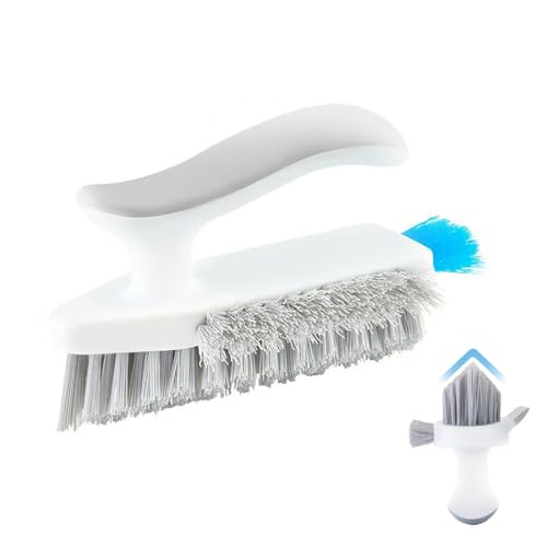 Alnorte 4 in 1 Grout Cleaning Brush with Scrape, V Shape Grout Cleaner for Tile Floors, Bathroom, Corner, Baseboard, Kitchen, Shower with Stiff Bristles (White) - color: White