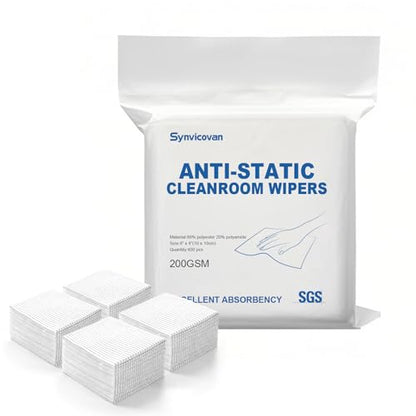 Anti-Static Microfiber Wipes 4"x4"(400 Pcs,Class 100, 200GSM) Lint Free Cloths Reusable Special ESD protection design is suitable for protecting sensitive electronic components and tools - size: 4"x4" (Pack of 400)