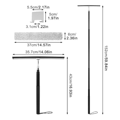 Shower Squeegee with Long Handle and Adhesive Hook, 16.93" to 59.84" Telescopic Squeegee for Window Cleaning, Bathroom Cleaner Window Cleaning Tool for Mirror, Glass, Ceramic Tile(Color:Black)