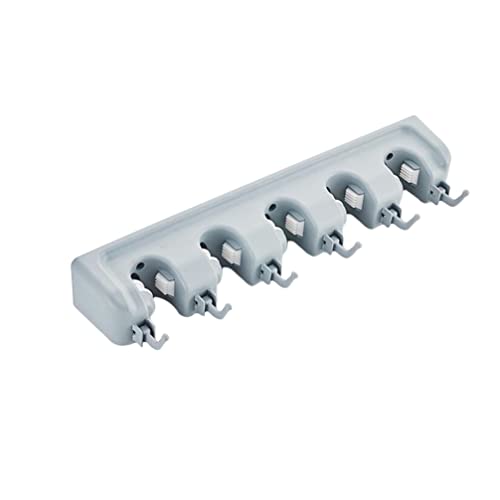 LIFKOME Waterproof Wall Broom Holder Sturdy Mop Brush Hanger Non-slip Design 5 Positions 6 Hooks for Home Use - color: Light Grey