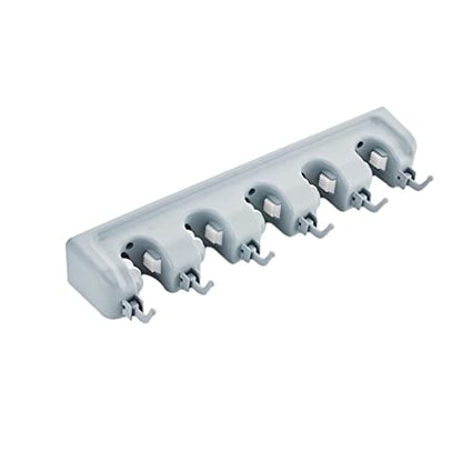 LIFKOME Waterproof Wall Broom Holder Sturdy Mop Brush Hanger Non-slip Design 5 Positions 6 Hooks for Home Use - color: Light Grey