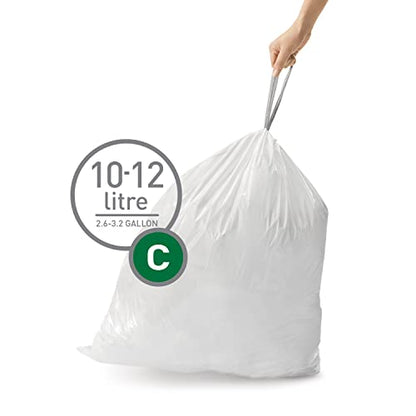 simplehuman Code C Custom Fit Liners, Drawstring Kitchen Trash Bags,by- Mess-Free Dispense, Extra Thick & Double Seamed, 50% PCR Plastic, 10-12 Liter / 2.6-3.2 Gallon, White, 100 Count (Pack of 2) - size: 100 Count (Pack of 2)