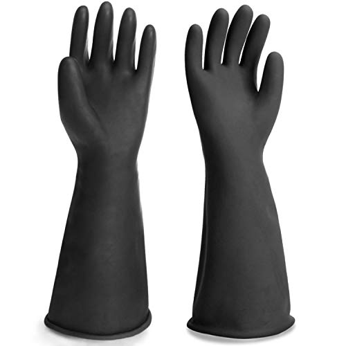 Extra Large Chemical Resistant Gloves, 18" Long Black Waterproof Alkali/Acid/Oil Resistant Reusable Heavy Duty Rubber Gloves for Cleaning, Dishwashing, Gardening - color: Reversible, Black+black, size: XL-1Pair