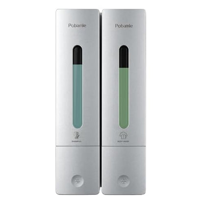 Shower Soap Dispenser Wall Mounted - Shampoo Dispenser for Shower No Drill - Shampoo Body Wash Dispenser 2 Chamber - Easy Install for Bathroom Hotel Silver 800ml - color: Silver 2