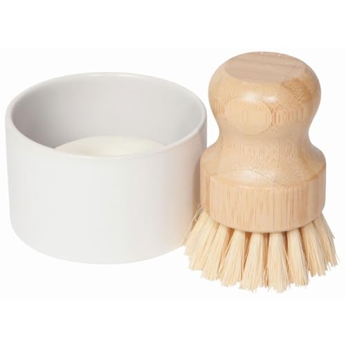 Danica Heirloom Dish Brush Set of 3 - Bamboo Cleaning Brush with Bamboo Bristles - Includes Ceramic Holder