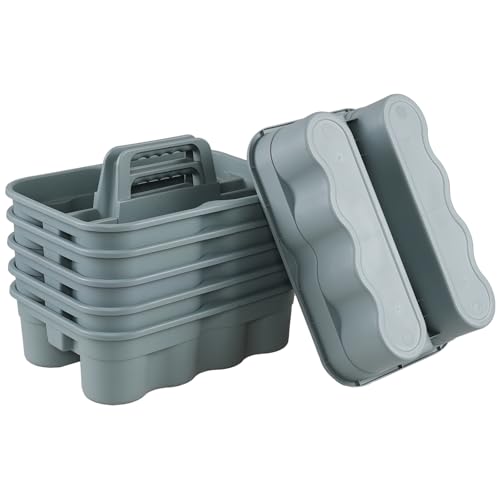 Anbers 6 Pack Plastic Caddy for Cleaning Products, 2 Compartment Storage Caddy Basket with Handle, Dark Gray Blue