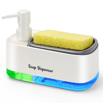 Hand and Dish Soap Dispenser Set for Kitchen, Dual Soap Dispenser with Sponge Holder, 3-in-1 Countertop Soap Pump Dispenser for Kitchen Sink, Useful Kitchen Gadgets - White - color: White
