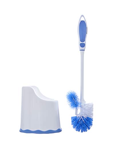 Superio Toilet Brush and Holder,Toilet Bowl Cleaning System with Scrubbing Wand, Under Rim Lip Brush and Storage Caddy for Bathroom, White and Blue - color: Blue