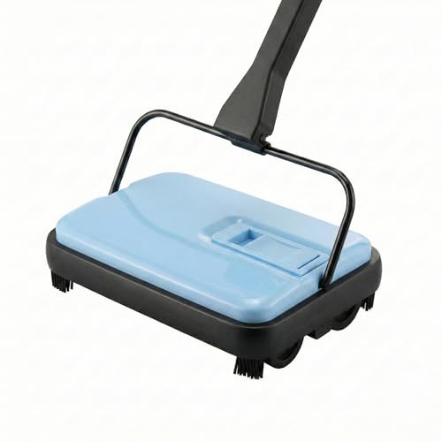 Manual Carpet Sweeper, Electric-Free Quiet Floor Sweeper with 300ml Easy-Empty Dustbin, 6.7” Cleaning Width for Pet Hair, Crumbs, Dust on Carpets, Hardwood, Tile - Home & Office Use (Blue) - color: Blue