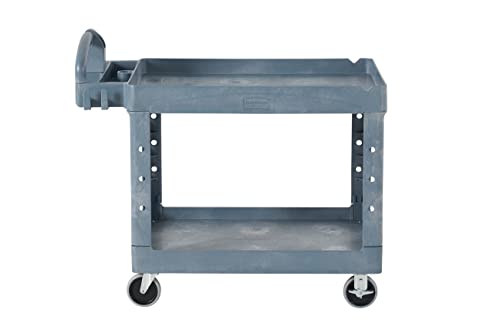 Rubbermaid Commercial Products BRUTE Heavy Duty 2-Shelf Utility/Service Cart, Large, Lipped Shelves, Ergonomic Handle, 750 lbs. Capacity, Black, for Warehouse/Garage/Cleaning/Maintenance/Stadiums - color: Gray, size: Large, style: 2-Shelf