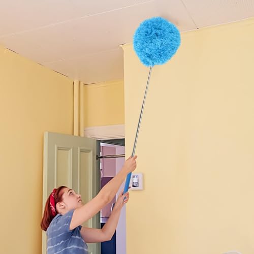 Extendable Duster - 31.5 Inches Microfibre Duster | Stainless Steel Handle | - Adjustable Telescopic Reach | and Soft Fiber Head Perfect for Cleaning High Ceilings and Shelves At Home - color: Blue