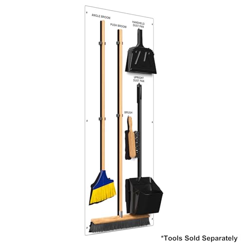 Clean & Sweep 5S Shadow Board/Wall Mount Broom Holder, 68" x 30" Board, 5S Cleaning Station - Board Only, Tools Sold Separately, Made in The USA by AccuformNMC, White/Black, PSB114WTBK - color: White/Black