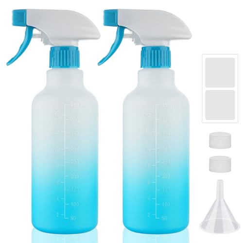 Spray Bottles 16.9oz HDPE Spray Bottle for Hair Mist/Stream Empty Heavy Duty Refillable Containers for Cleaning Solutions, Plants, Vinegar 2 Pack (Blue, 16.9oz) - color: Blue, size: 16.9oz