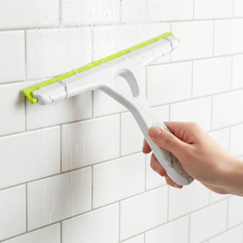 Window Squeegee with Ergonomic Handle, Shower Squeegee for Glass Doors, White and Green, Non-Slip Grip, Glass Cleaning Tool for Windows(Set of 2)