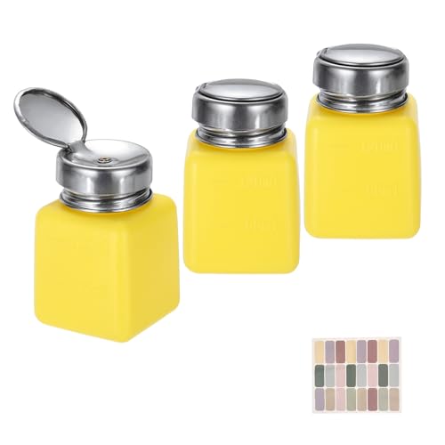 uxcell 3Pcs Push Down Solvent Dispenser, 120ml/4oz Anti-Reflux Liquid Pump Bottle with Stainless Steel Lid and Colorful Stickers for Acetone Alcohol Makeup Remover, Yellow - color: Yellow, size: 120ml/4oz