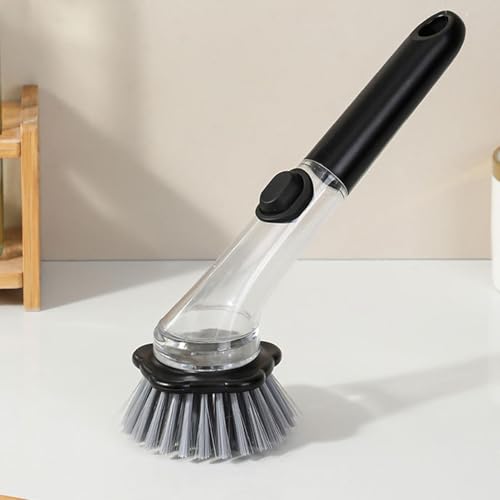 Soap Dispensing Dish Brush | Handheld Non Slip Cleaner - Kitchen Dish Brush,for Pots Stoves Pans Kitchen Home Dorm Appliances Dishwashing - color: Black