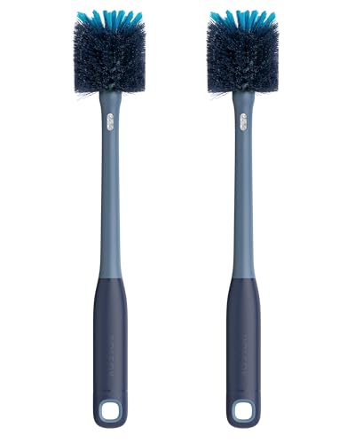 ROSEOK 2 in 1 Bottle Brush with Straw Cleaner Brush, Water Bottle Brush | For Cleaning Glass, Sports Bottle, Coffee Mug, Cup Cleaner, Grayish Blue, 2 Pack - color: Grayish Blue, size: 2pcs