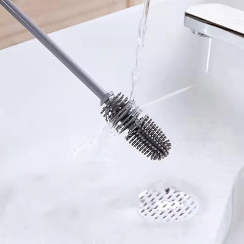 Silicone Bottle Brush 3pcs, Long Handle Bottle Cleaner, 13" Bottle Cleaning Brush for Flasks, Vacuum Sports Bottles, Vases and Glassware (Grey)