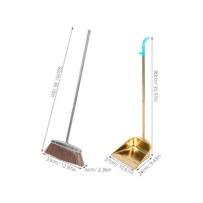 ABOOFAN Stainless Steel Broom and Standing Dustpan Set – Long Handle Sweep Tool with Golden Finish, Leak-Resistant Floor Cleaning for Kitchen, Office, Classroom, Home Use