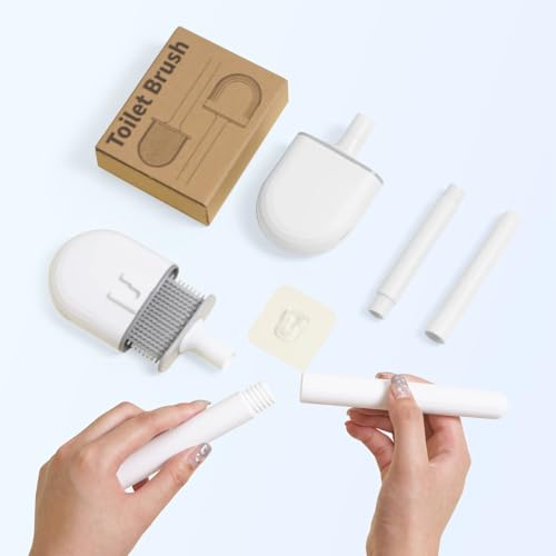 RV Silicone Toilet Brush with Holder, Drill-Free Wall Mounted Toilet Bowl Cleaner, Anti-Drip Anti-Roll Compact Brush for RV Camper & Small Bathroom - color: White 2pc