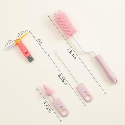 Chemimoso Silicone Spinning Bottle Cleaning Brush, 13.4in Long Handle Water Cup Bottles Cleaner for Baby Bottles, Sports Bottle, Glass Vase, Tumbler, with a Tiny Cup Lid Gap Cleaning Brush, x Pink - style: Spining, Pink