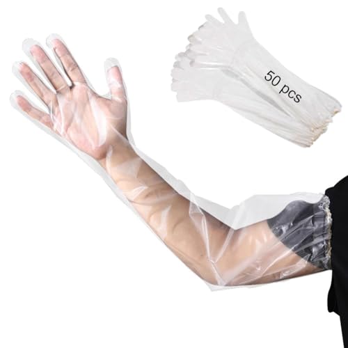 WAYUTO 50pcs Disposable Long Arm Gloves with Elastic Cuff 23.6inch Household Cleaning Thick Kitchen Dish Washing Gloves Food Handling Vegetable Washing