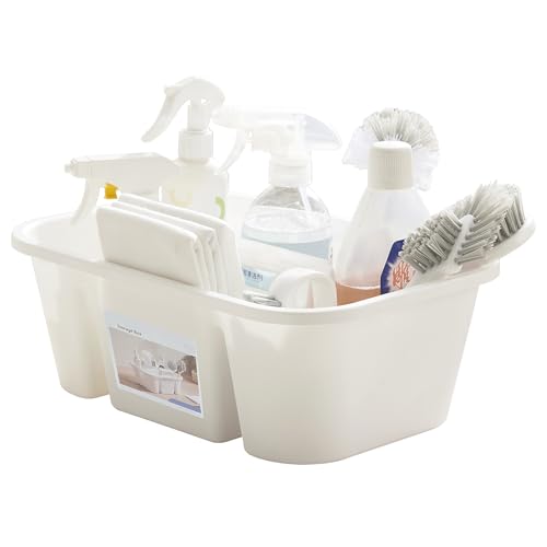 Portable Shower Caddy Basket with Compartments, Plastic Divided Cleaning Supplies Organizer with Handle, Multi-Purpose Organizer for Bathroom, Dorm, Garden, Tool, Under Sink (White, 1 Pack) - color: White