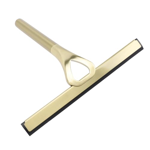 Asixxsix Glass Wiper, 304 Stainless Steel Shower Squeegee with Silicone Vane/Wing for Bathroom Windows Mirrors and Glass Surfaces (Gold) - size: Gold