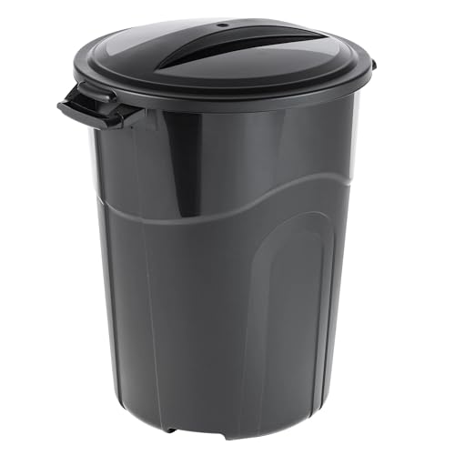 32 Gallon Heavy Duty Plastic Garbage Can, Included Click Lock Lid, Large Trash Can Sturdy Handles, Garage Trash Can, Indoor and Outdoor, Black