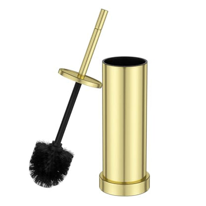 304 Stainless Steel Toilet Brush and Holder Set, Toilet Bowl Brush and Holder, Heavy Duty with Long Handle, Removable Inner Bowl and Splash Protection for Bathroom - color: Brushed Gold