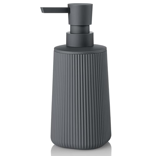 Small Soap Dispenser for Bathroom and Kitchen, Modern Farmhouse Striped Style Plastic Hand Soap Dish Soap Dispenser with Pump Matte Dark Gray - color: Charcoal Gray